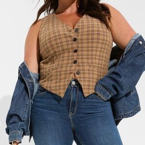 Torrid Plaid Brown Vest